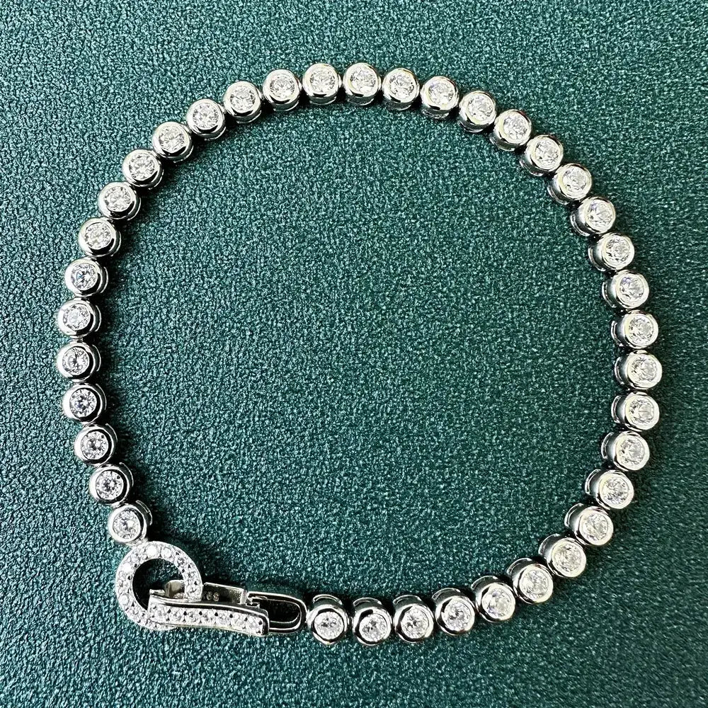 Diamond tennis bracelet with decorative clasp in Round Lock Real Sterling Silver Bracelet