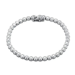 Silver tennis bracelet featuring round Moissanite diamond stones in a continuous line