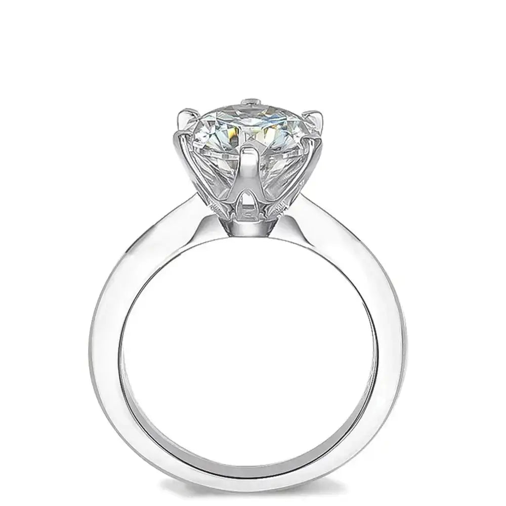 S925 Sterling Silver Moissanite Ring featuring a round brilliant cut in six-prong setting