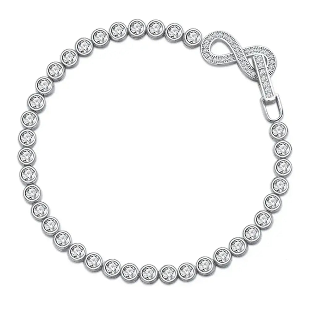 Elegant diamond tennis bracelet with infinity clasp on Shaped Lock Real 925 Sterling Silver Bracelet