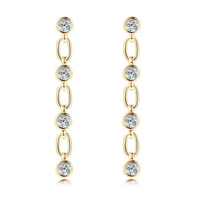 Gold dangle earrings with bezel 3mm lab grown diamond studs and oval links