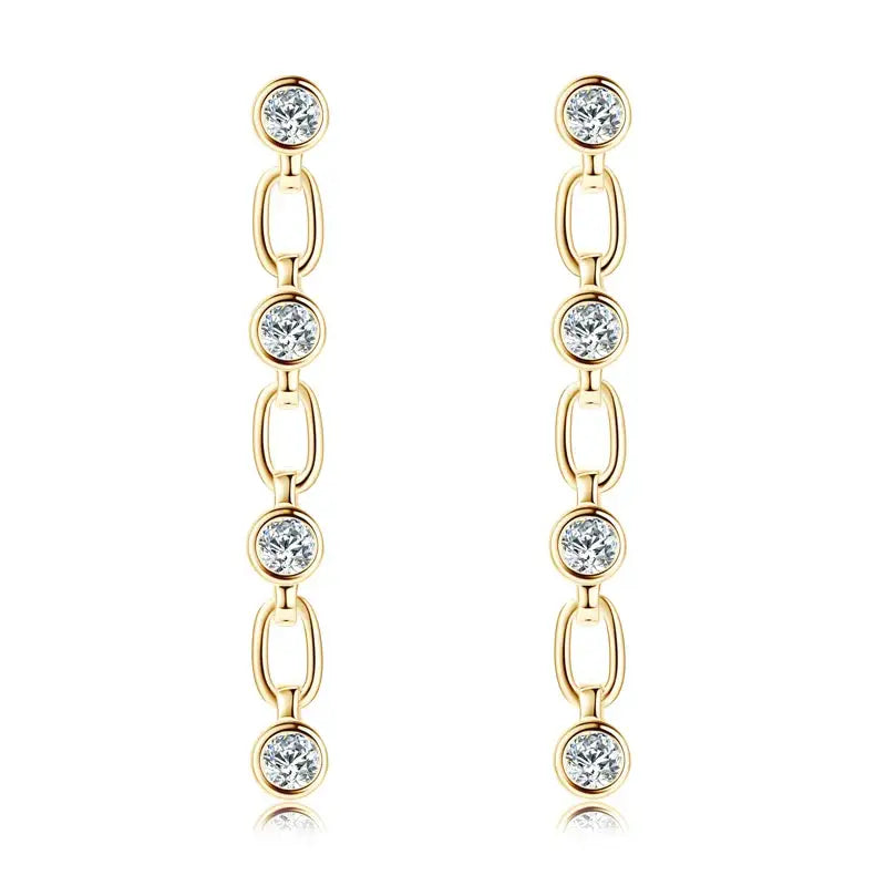 Gold dangle earrings with bezel 3mm lab grown diamond studs and oval links