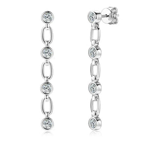 Pair of silver link dangle earrings featuring bezel 3mm lab grown diamond studs