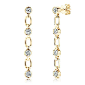 Gold dangle earrings with bezel 3mm lab grown diamonds and oval link design