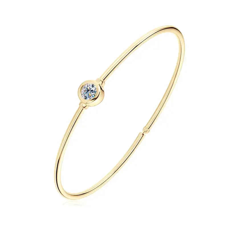 Delicate gold bangle bracelet with color Moissanite on Simple Bangle 925 Silver