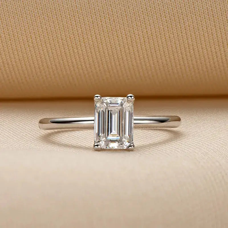 Solitaire Asscher Cut Moissanite Diamond Ring in Silver Band Setting