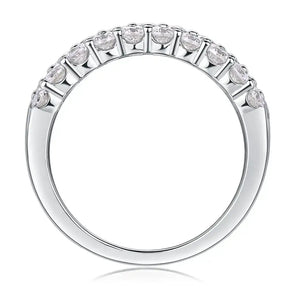 Diamond-studded white gold wedding band with Sparkling GRA Moissanite in Sterling Silver Ring