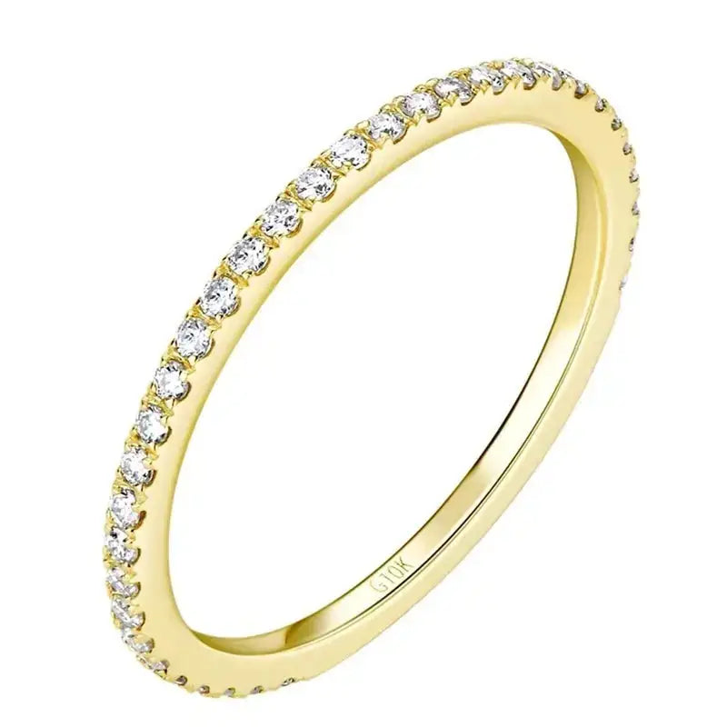 Gold eternity ring with small diamonds for the Solid Gold Moissanite Wedding Band