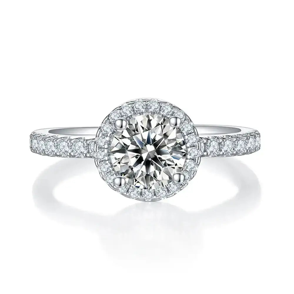 Sparkling 925 Sterling Silver Classic Ring featuring Moissanite Diamond halo design