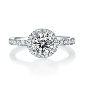 Sparkling 925 Sterling Silver Classic Ring featuring Moissanite Diamond halo design