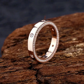 Rose gold ring with diamonds, showcasing a Sparkling 925 Sterling Silver Moissanite Ring