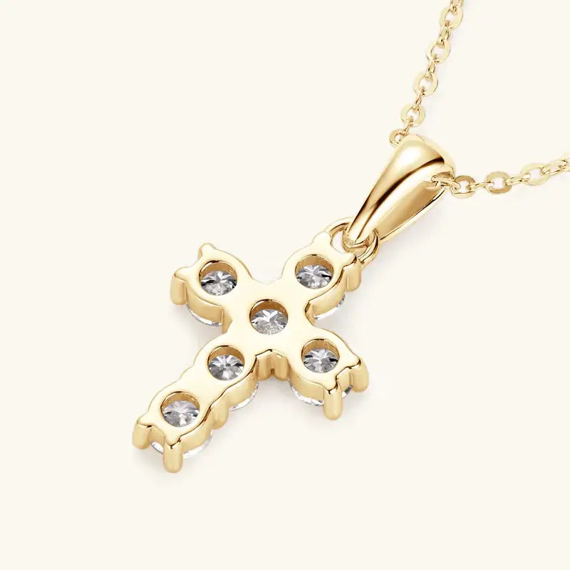 Gold cross pendant with diamond-like stones on a 925 Sterling Silver chain necklace