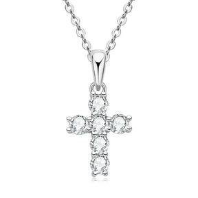 Silver cross necklace featuring 3mm moissanite gems in 925 sterling silver setting