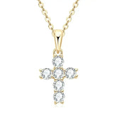 Gold cross pendant necklace with 3mm Moissanite stones in sterling silver setting