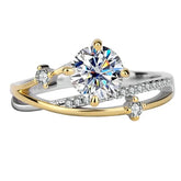 Elegant Star Trail Moissanite Ring with round diamond center and accent stones in gold plating