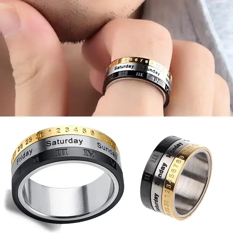 Titanium Roman Numerals Ring with Date Feature - Rings-Titanium 01