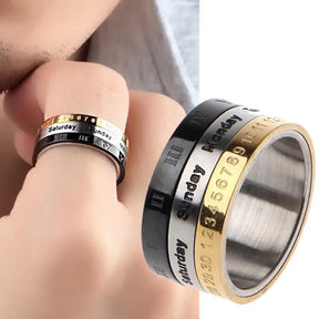 Titanium Roman Numerals Ring with Date Feature - Rings-Titanium 01