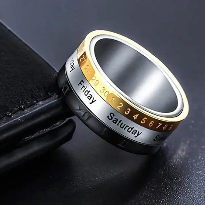 Titanium Roman Numerals Ring with Date Feature - Rings-Titanium 01