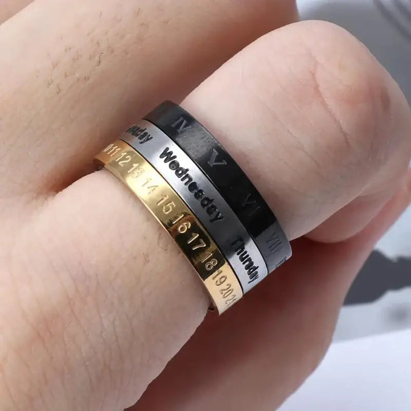 Titanium Roman Numerals Ring with Date Feature - Rings-Titanium 01