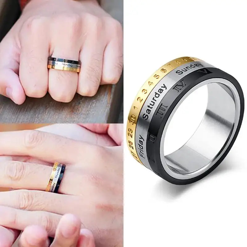 Titanium Roman Numerals Ring with Date Feature - Rings-Titanium 01