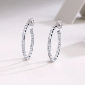 Pair of Silver Hoop Earrings in a 20mm Hoop Design with Moissanite Diamonds