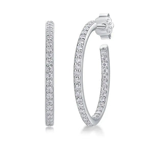 Diamond-encrusted silver hoop earrings in 20mm hoop design with Moissanite diamonds