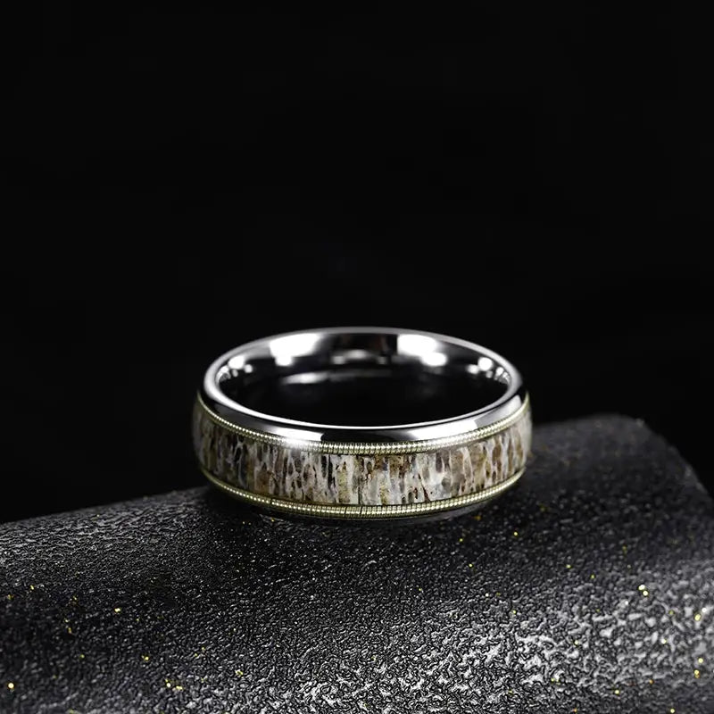 Tungsten Carbide Ring with Antler Inlay – Durable Style - Rings-Tungsten 15