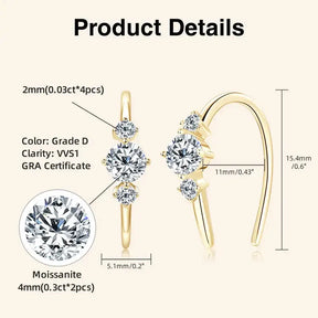 Gold U Shaped 3 Stone Moissanite Earrings featuring elegant moissanite diamonds