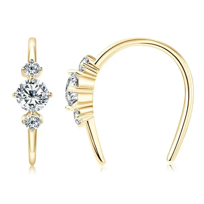 Gold nose ring with three Moissanite diamonds in vertical arrangement for elegant style