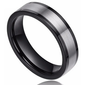 Unisex Tungsten Ring - Black Silver 6mm Fashion Jewelry - Rings-Tungsten 13