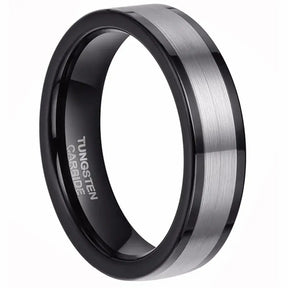 Unisex Tungsten Ring - Black Silver 6mm Fashion Jewelry - Rings-Tungsten 13