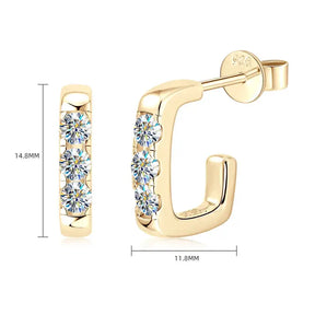 Gold-plated rectangular hoop earrings featuring lab grown diamonds in versatile C shape design