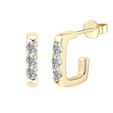 Gold earrings with three lab grown diamonds in versatile C shape open design