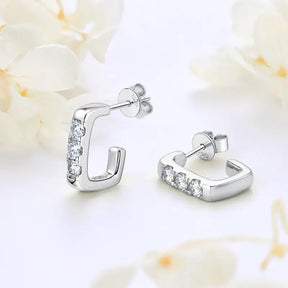 Versatile C Shape Open Earrings in 925 Silver with Lab Grown Diamonds and Crystals