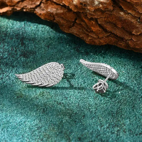 Wing of Angel Stud Earrings in 925 Sterling Silver adorned with Moissanite Diamonds