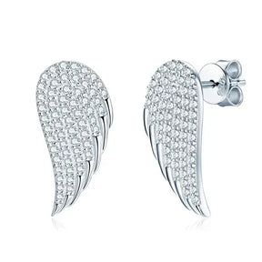 Pair of 925 Sterling Silver Angel Stud Earrings with Moissanite Diamonds