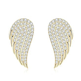 Pair of angel stud earrings featuring gold and moissanite diamonds in a wing design